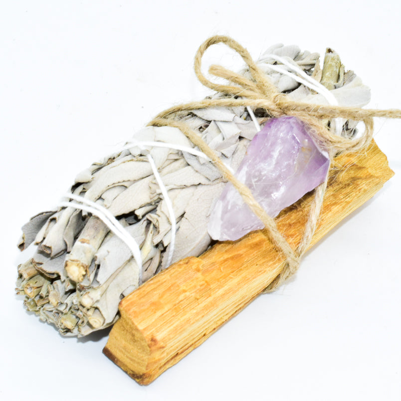 Palo Santo, Sage & Crystal Smudging Bundle - WHYTE QUARTZ